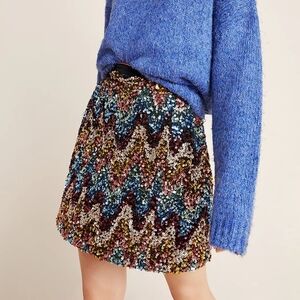 MAEVE by Anthropologie Multi Zig-Zag Sequined Mini Skirt